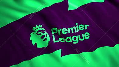 English Premier League EPL logo waving flag. Motion. Lion with crown on a waving abstract flag. For editorial use only.