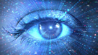 4k HUD Eye viewing digital Technology information circles and signs background.