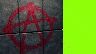 Anarchy Symbol On Grungy Wall Greenscreen