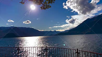 View from viewpoint area Como lake and Alps mountains