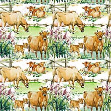 Seamless pattern with dairy cows on the glade. watercolor animal hand drawn illustration. Farm animals.