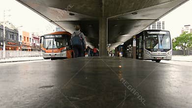 Movemento of buses an passengers on Ana Rosa Bus Terminal in Sao Paulo city, Brazil.