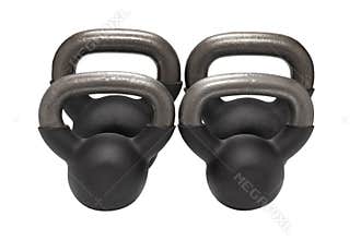 Black weight isolated on white. 4 kg weight. Fitness for women