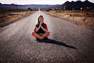Road, woman, prayer.