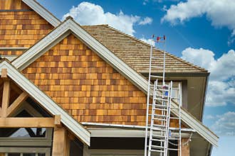 New Home House Maison Construction Exterior Siding Cumulus Sky Background