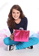Party balloons and present for teenager girl