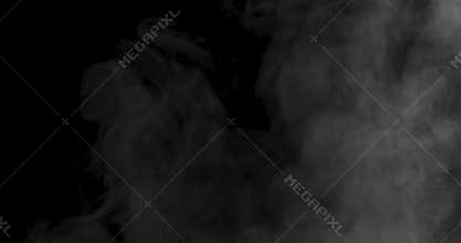 Blurred flowing white smoke hot steam up on the air in black background