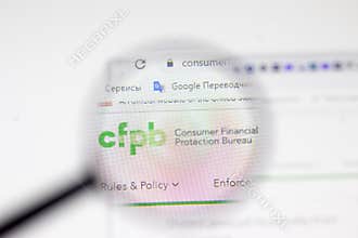 Los Angeles, USA - 1 February 2021: CFPB Consumer Financial Protection Bureau website page. Consumerfinance.gov logo on display
