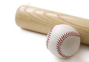 Baseball bat and baseball on white