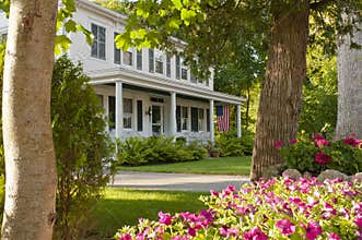 Landscaped house porch flowers