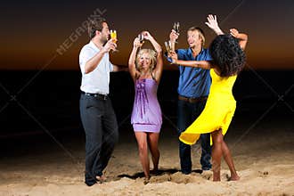 Party with champagne reception at the beach
