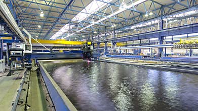 Industrial Laser cutting processing manufacture technology of flat sheet metal steel material with sparks timelapse