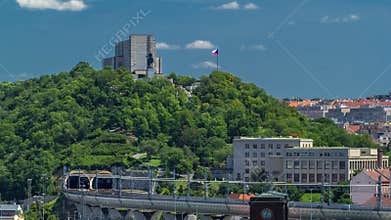 View from the height Powder Tower in Prague timelapse. Historical and cultural monument