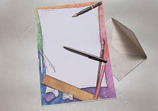 Letterhead with colored borders on a silver backgroun