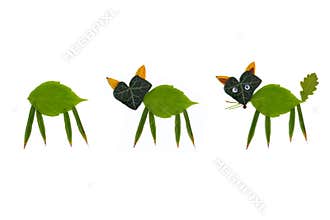 leaf animals clip art, DIY, fall or summer activity for kids, abstract fox