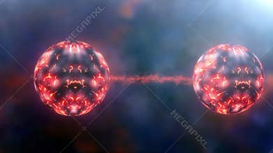 4K 3D Conceptual of Quantum entanglement, future physics science background. Quantum state of each particle.