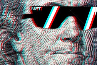 Concept cryptographic nft on a hundred-dollar bill franklin in glasses
