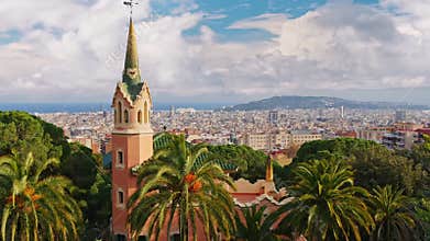 View of Barcelona on a sunny day from Park Guell