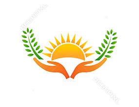 Natural hands with open sun logo