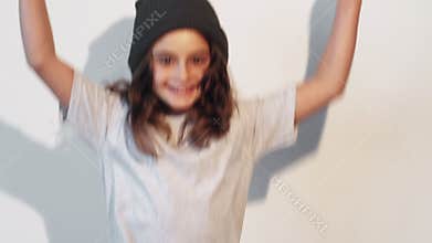 amused kid happy childhood excited girl jumping