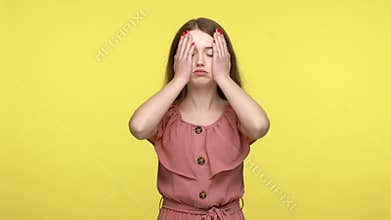 Woman making explosion gesture as her head gonna explode.