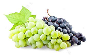 Black and green grapes with leaf