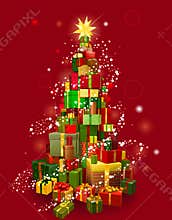 Christmas gift tree with red background