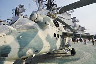 Old Mig helicoptor on aircraft carrier