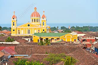 Granada cathedral and lake Nicaragua, Nicaragua.