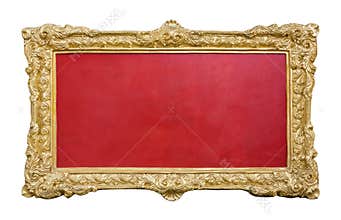 Vintage classic golden painting frame isolated on white background, antique gold Thai style decorative border element for  design