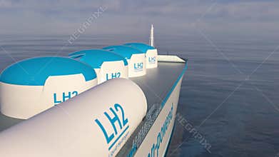 Liqiud Hydrogen renewable energy in vessel - LH2 hydrogen gas for clean sea transportation on ship with composite cryotank for