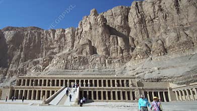 Luxor Egypt 22 dec 2019  Hatshepsut temple entrance walk hall with lot of tourists
