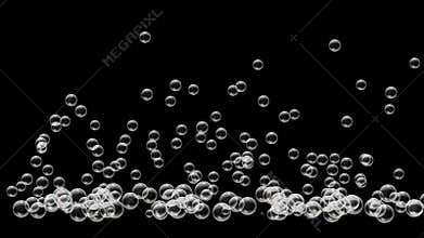 Transparent water bubbles flow, transparent background