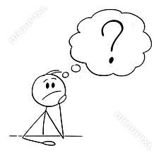 Man or Businessman Sitting Behind Desk Thinking for Question Answer, Vector Cartoon Stick Figure Illustration