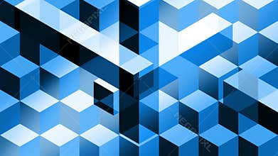 Isometric blue cubes and bars, abstract looping animation for background. Isometric perspective, hypnotic and elegant.
