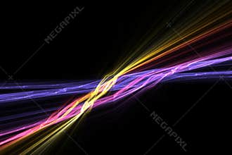 Bright chaotic lights with clouds, modern abstract 3d computer generated background