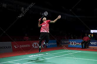 Jonatan Christie of Indonesia in action during mens singles badminton tournament