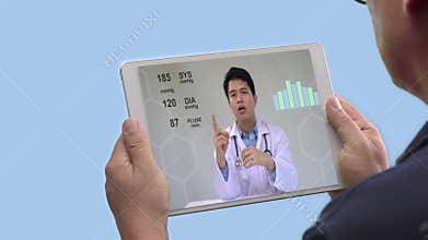 Telemedicine ,senior men meet online doctor to consultant about health