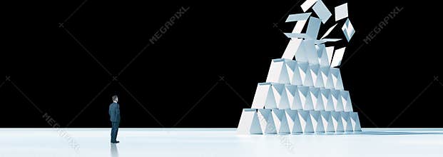 House of cards crisis concept. 3d illustration