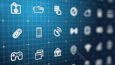 4K Abstract 3d animation. Digital Technology, internet background. Swipe in cyberspace grid. Futuristic interface