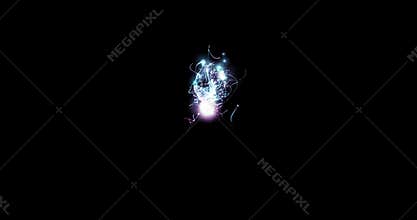 abstract lines from particles chaotic movement, ignites an explosion on a black background. blend mode