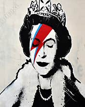 Banksy Art Depicts The Queen As Bowie`s Ziggy Startdust
