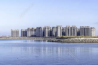 Landscape of Haihua Island under construction in Hainan Province