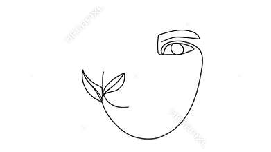 Boho women face line animation on abstract wall art. Surreal portrait, Girl face in line drawing video. Retro abstract picture in