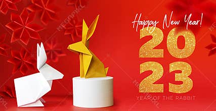 Chinese new year 2023 year of the rabbit - Chinese zodiac symbol, Lunar new year concept, modern background design