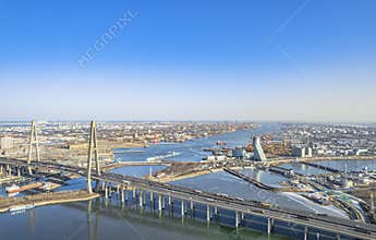 Aerial view of Haihe Bridge in Tianjin Binhai New Area