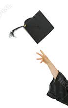Female hand throwing up graduation cap