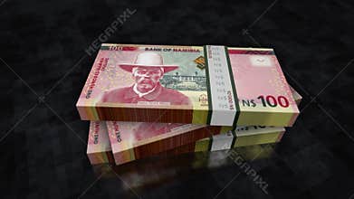 Namibia dollar money banknote pile packs animation