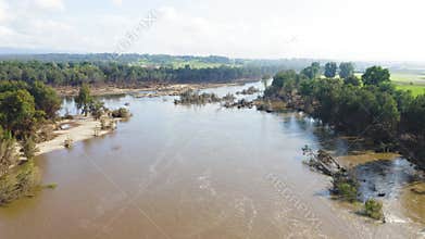Drone aerial footage of flooding in the Nepean River in New South Wales in Australia