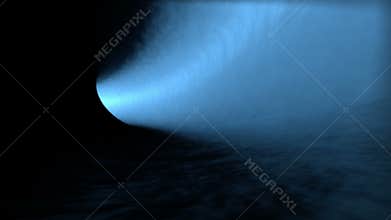 Abstract motion graphic with fluid particle moving in through the tunnel